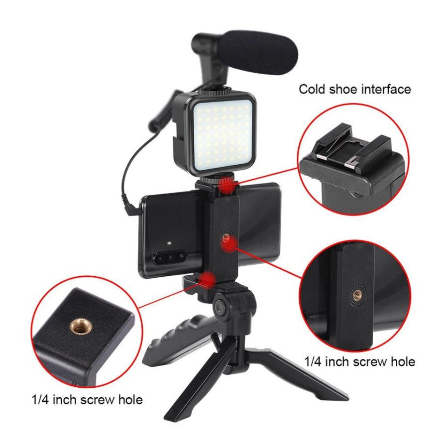 🎥 Kit de Grabación Móvil Profesional con Luz LED y Micrófono para Creadores de Contenido